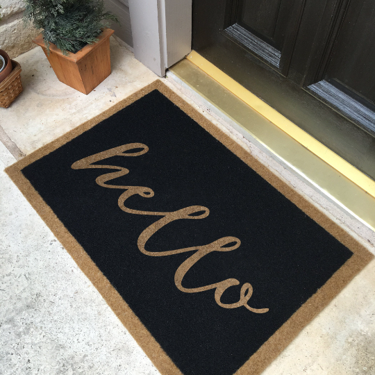 Infinity Custom Mats™ All-Weather Door Mat - STYLE: HELLO COLOR: BLACK - rugsthatfit.com