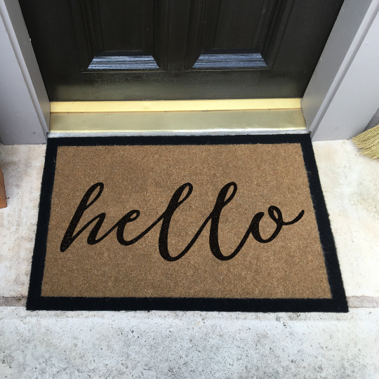 Infinity Custom Mats™ All-Weather Door Mat - STYLE: HELLO COLOR: TAN - rugsthatfit.com